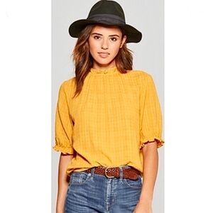 Universal Thread Gold Cotton Blend Ruffle Pullover Blouse